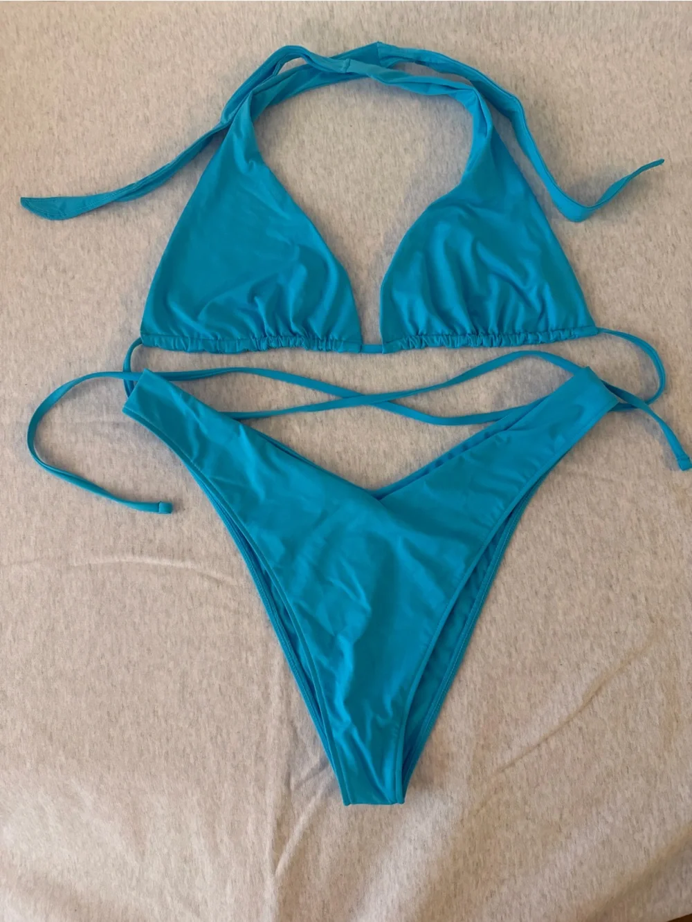 Frankie's Bikinis Teal Triangle Tie Bikini Set